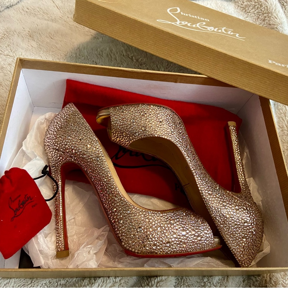 CHRISTIAN LOUBOUTIN FLO STRASS 120 Suede Burma specchio toe rose antique size 37